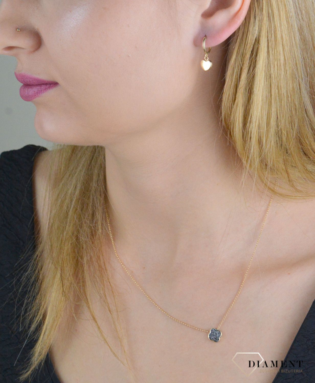 Złote kolczyki damskie 375 wiszące serduszka KL 9064 375.jpg